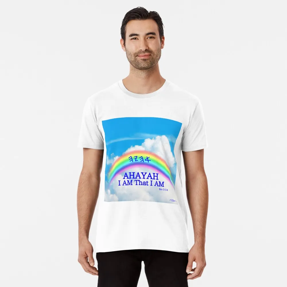 A man wearing a t - shirt with a rainbow in the background. of Ahayah covenant